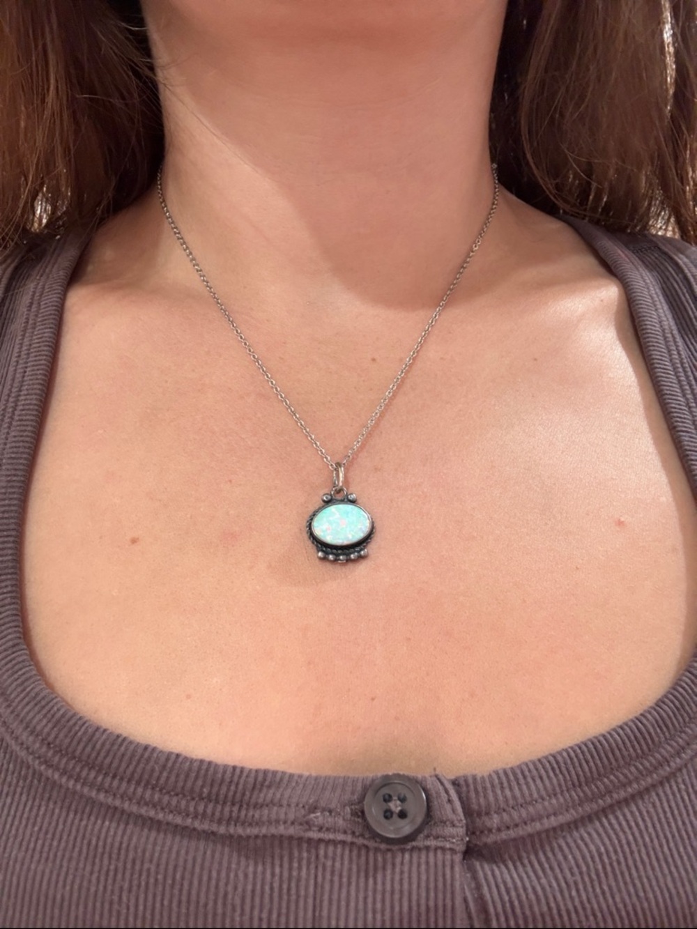 Sterling Silver Opal Pendant Necklace